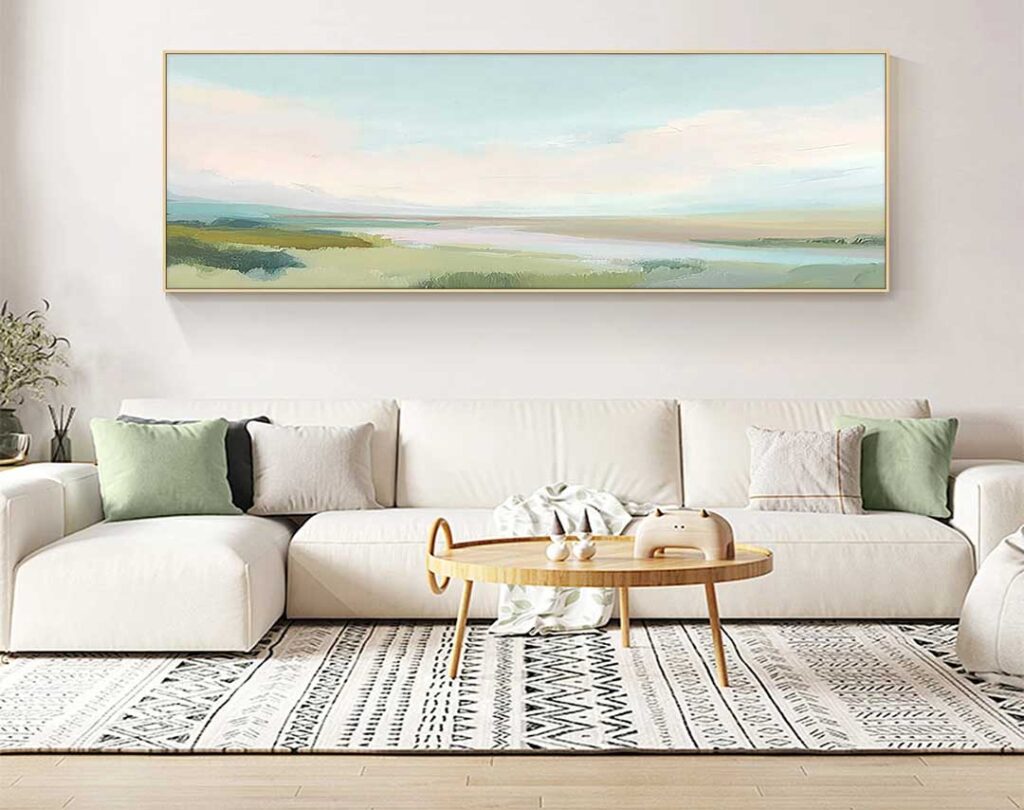 decorar salón con copias al óleo minimalistas